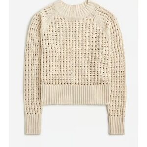 J. Crew Pointelle Crewneck Sweater Cotton Coastal Classic‎ Dusty Ivory Medium